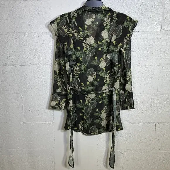 Madisonne Sheer peplum ruffle shirt dress sheer green/black Medium $69 - Picture 8 of 11